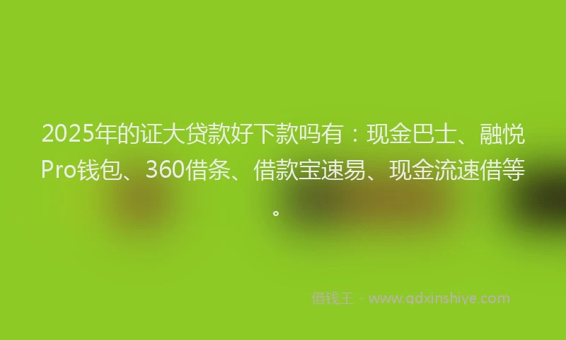 2025年的证大贷款好下款吗有：现金巴士、融悦Pro钱包、360借条、借款宝速易、现金流速借等。