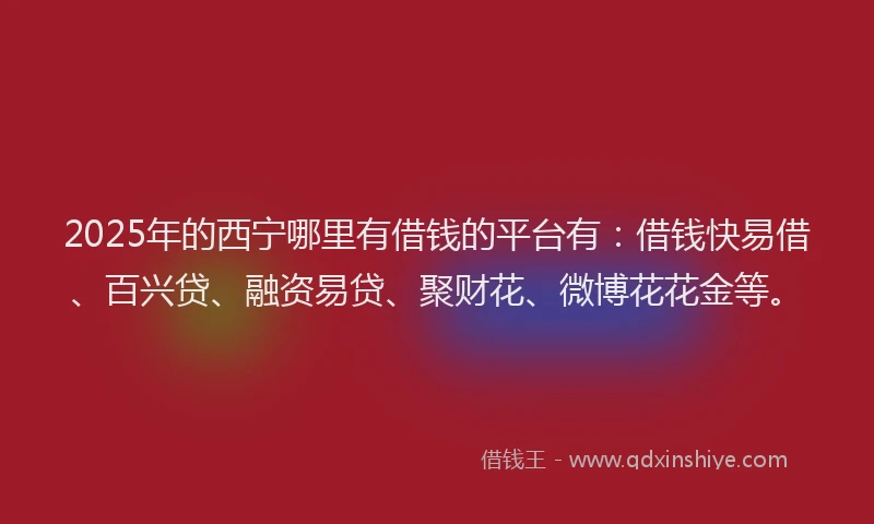 2025年的西宁哪里有借钱的平台有：借钱快易借、百兴贷、融资易贷、聚财花、微博花花金等。