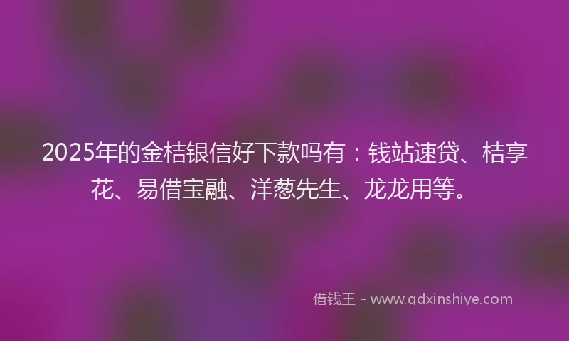 2025年的金桔银信好下款吗有：钱站速贷、桔享花、易借宝融、洋葱先生、龙龙用等。