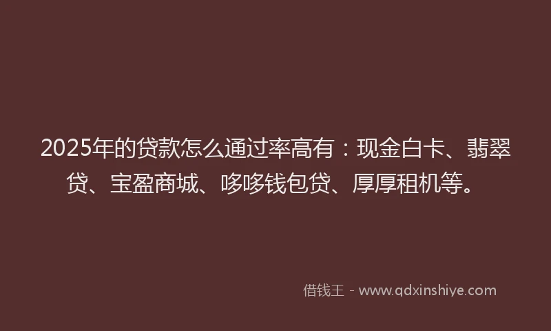 2025年的贷款怎么通过率高有：现金白卡、翡翠贷、宝盈商城、哆哆钱包贷、厚厚租机等。