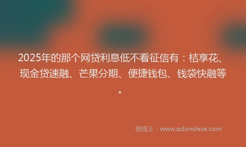 2025年的那个网贷利息低不看征信有：桔享花、现金贷速融、芒果分期、便捷钱包、钱袋快融等。