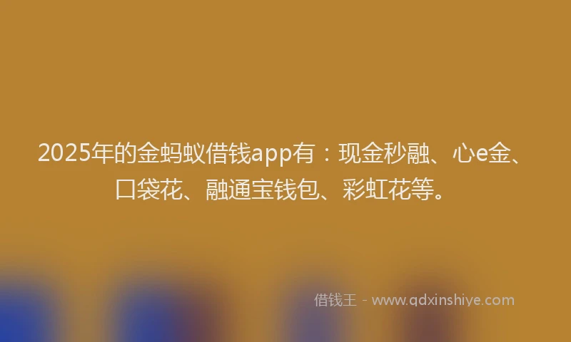 2025年的金蚂蚁借钱app有：现金秒融、心e金、口袋花、融通宝钱包、彩虹花等。