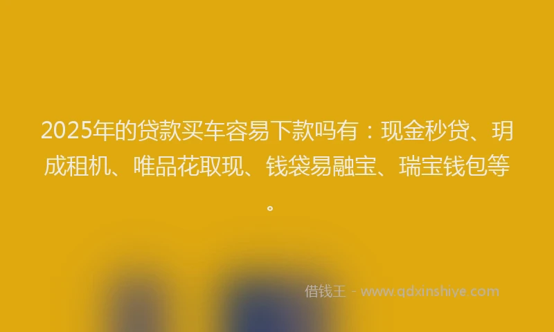 2025年的贷款买车容易下款吗有：现金秒贷、玥成租机、唯品花取现、钱袋易融宝、瑞宝钱包等。