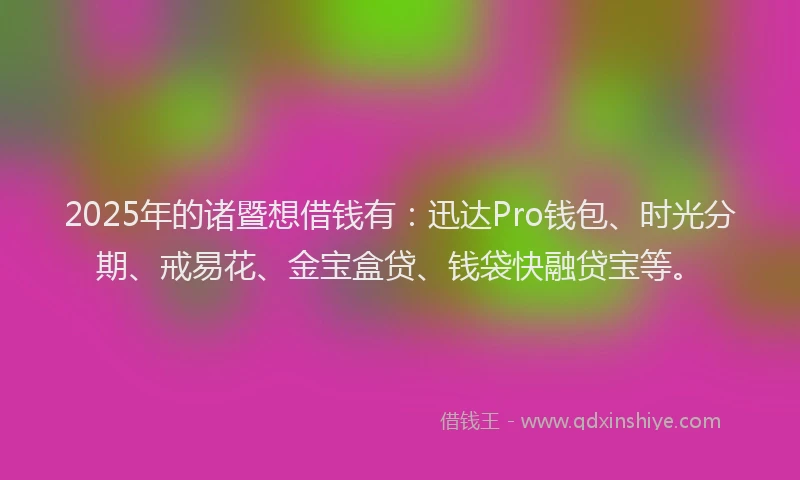 2025年的诸暨想借钱有：迅达Pro钱包、时光分期、戒易花、金宝盒贷、钱袋快融贷宝等。