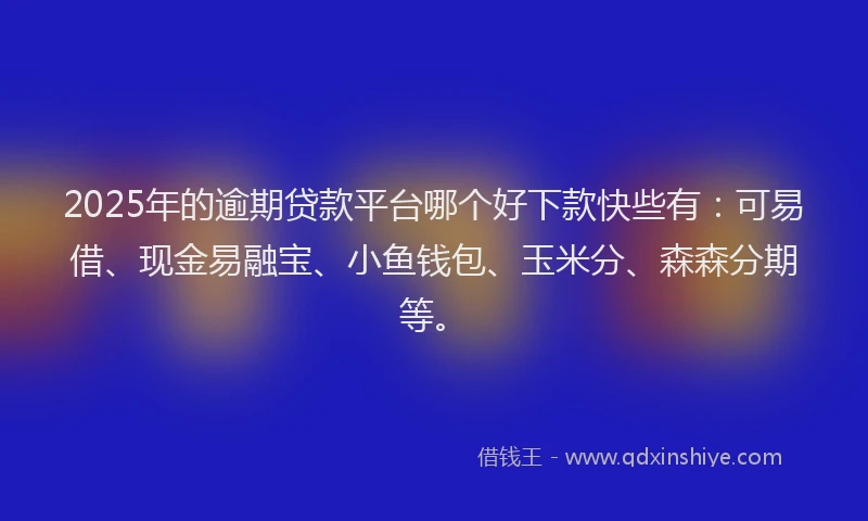 2025年的逾期贷款平台哪个好下款快些有：可易借、现金易融宝、小鱼钱包、玉米分、森森分期等。