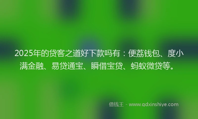 2025年的贷客之道好下款吗有：便荔钱包、度小满金融、易贷通宝、瞬借宝贷、蚂蚁微贷等。