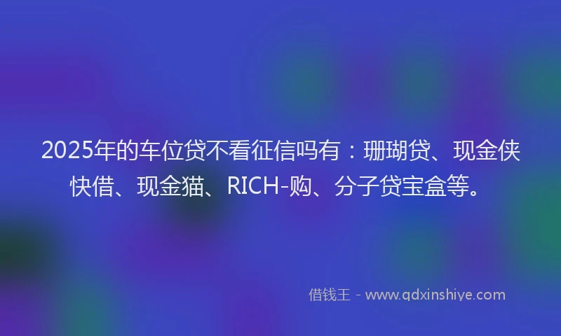 2025年的车位贷不看征信吗有：珊瑚贷、现金侠快借、现金猫、RICH-购、分子贷宝盒等。
