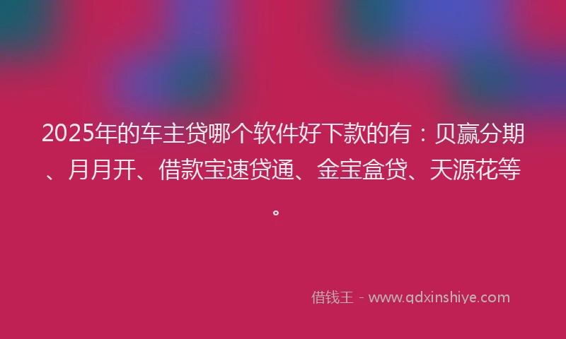 2025年的车主贷哪个软件好下款的有：贝赢分期、月月开、借款宝速贷通、金宝盒贷、天源花等。