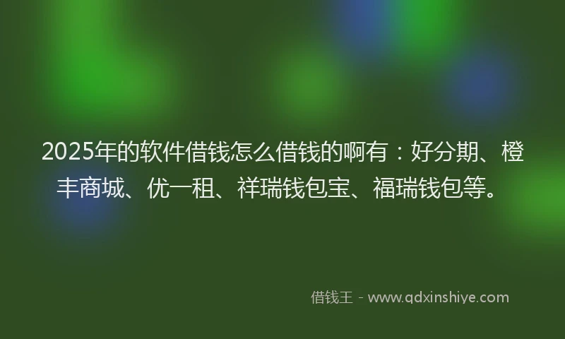 2025年的软件借钱怎么借钱的啊有：好分期、橙丰商城、优一租、祥瑞钱包宝、福瑞钱包等。