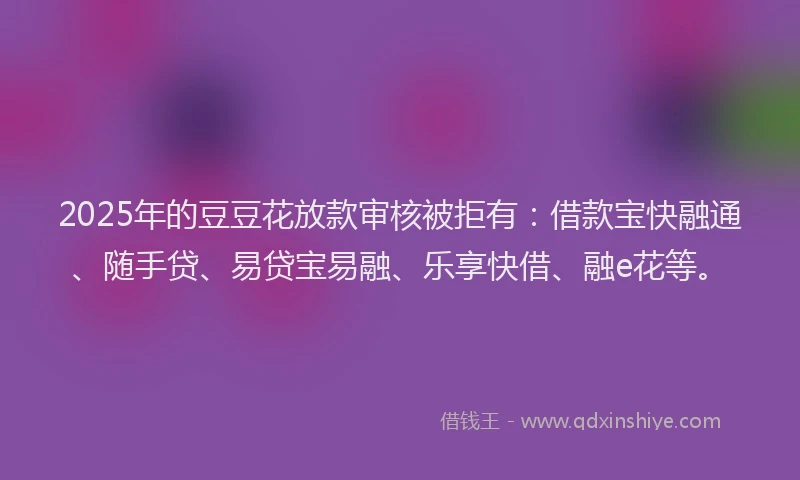 2025年的豆豆花放款审核被拒有：借款宝快融通、随手贷、易贷宝易融、乐享快借、融e花等。