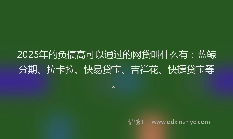 2025年的负债高可以通过的网贷叫什么有：蓝鲸分期、拉卡拉、快易贷宝、吉祥花、快捷贷宝等。
