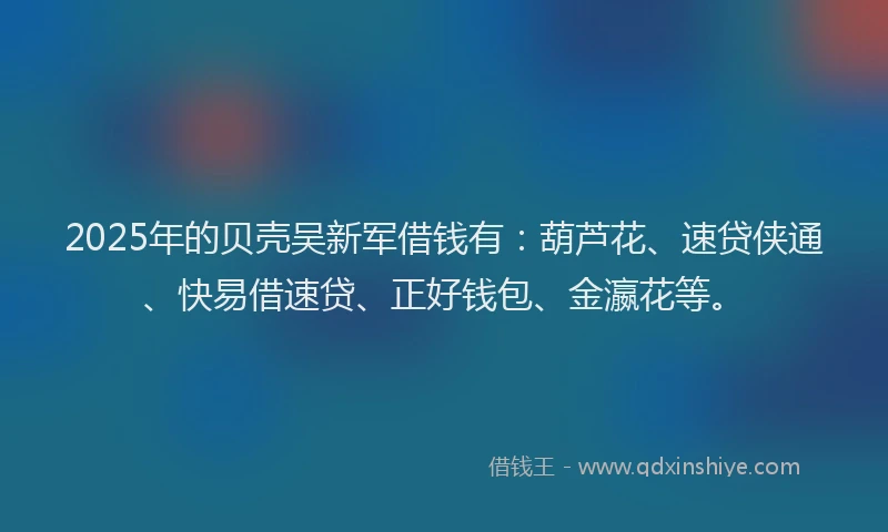 2025年的贝壳吴新军借钱有：葫芦花、速贷侠通、快易借速贷、正好钱包、金瀛花等。