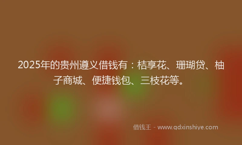 2025年的贵州遵义借钱有：桔享花、珊瑚贷、柚子商城、便捷钱包、三枝花等。