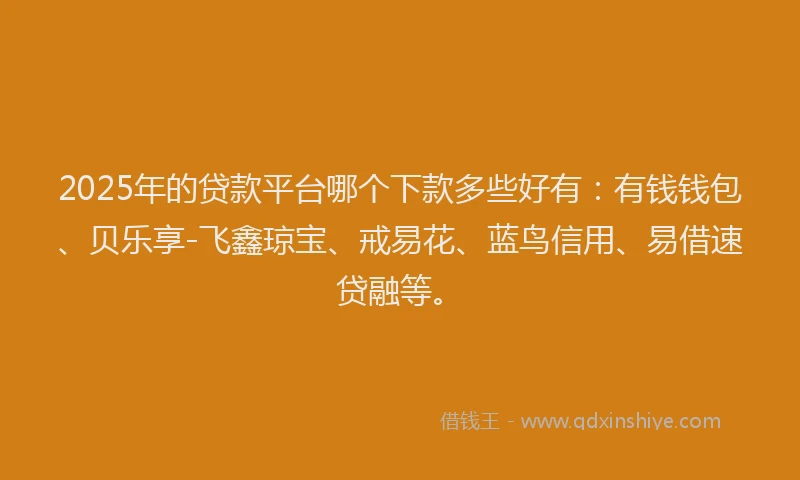 2025年的贷款平台哪个下款多些好有：有钱钱包、贝乐享-飞鑫琼宝、戒易花、蓝鸟信用、易借速贷融等。