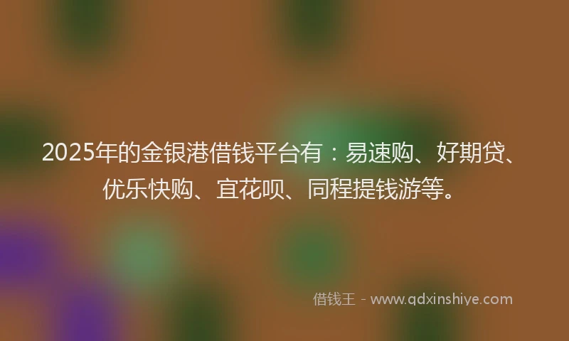 2025年的金银港借钱平台有：易速购、好期贷、优乐快购、宜花呗、同程提钱游等。