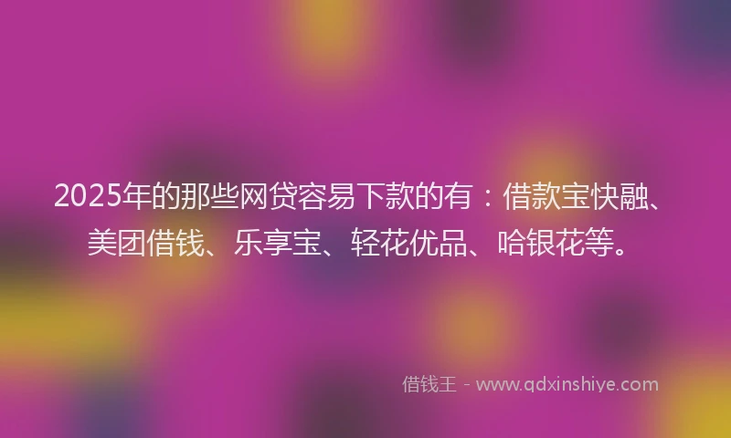 2025年的那些网贷容易下款的有：借款宝快融、美团借钱、乐享宝、轻花优品、哈银花等。