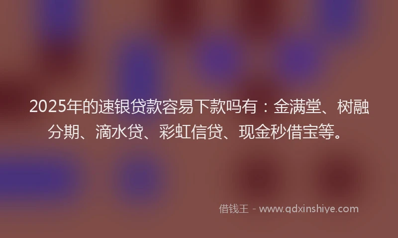 2025年的速银贷款容易下款吗有：金满堂、树融分期、滴水贷、彩虹信贷、现金秒借宝等。