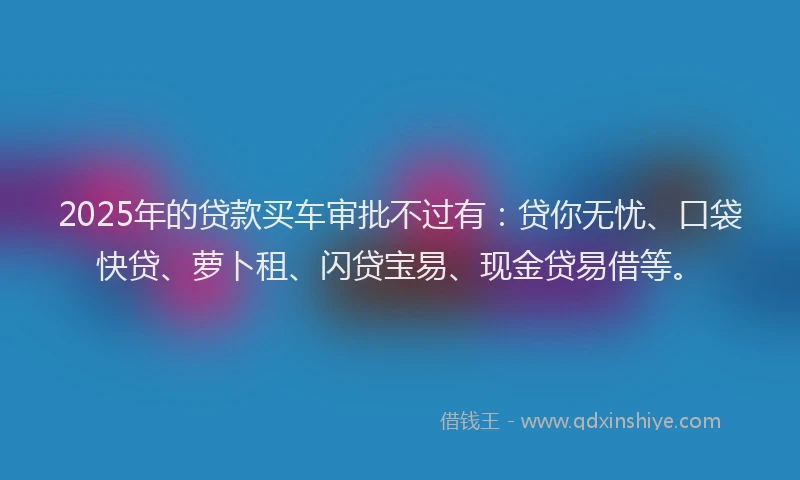 2025年的贷款买车审批不过有：贷你无忧、口袋快贷、萝卜租、闪贷宝易、现金贷易借等。