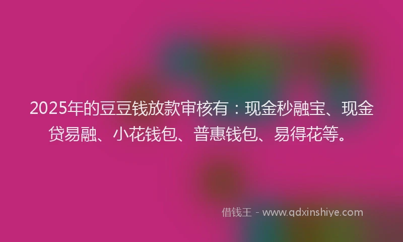 2025年的豆豆钱放款审核有：现金秒融宝、现金贷易融、小花钱包、普惠钱包、易得花等。