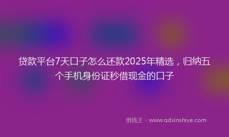 贷款平台7天口子怎么还款2025年精选，归纳五个手机身份证秒借现金的口子