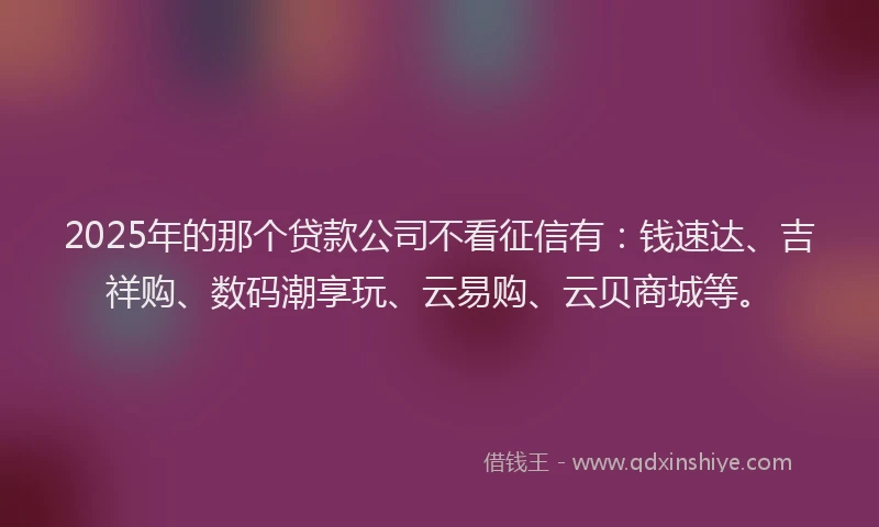 2025年的那个贷款公司不看征信有：钱速达、吉祥购、数码潮享玩、云易购、云贝商城等。