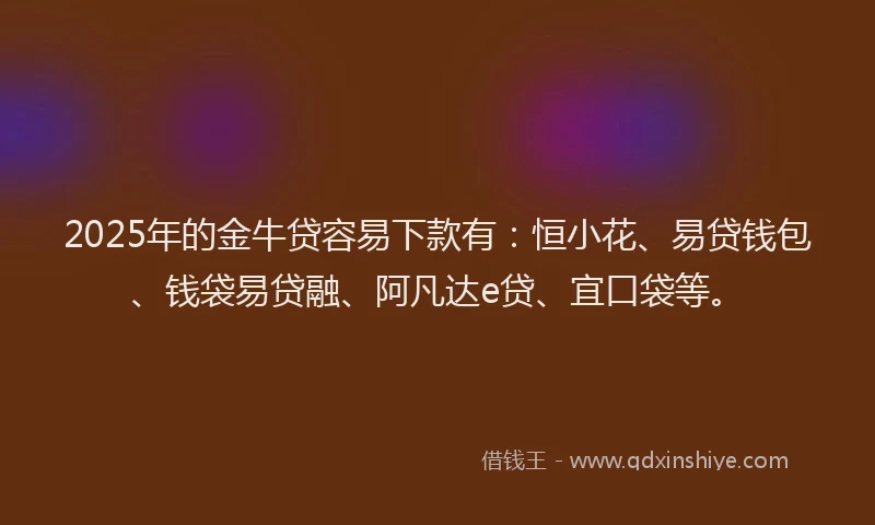 2025年的金牛贷容易下款有：恒小花、易贷钱包、钱袋易贷融、阿凡达e贷、宜口袋等。