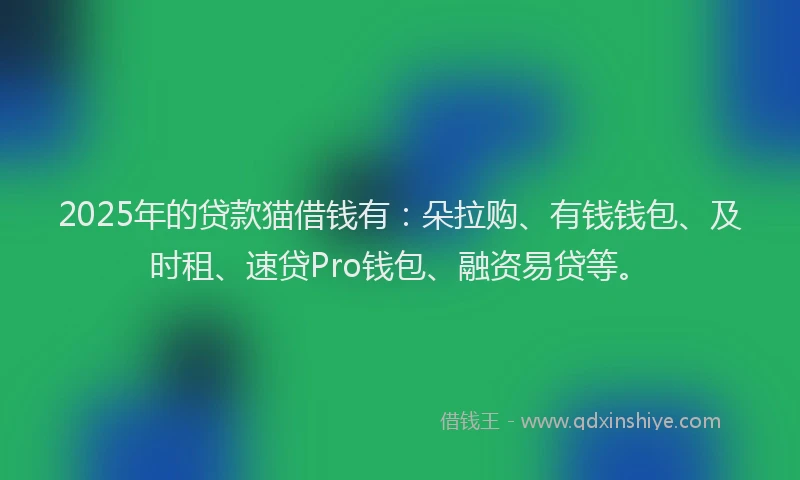2025年的贷款猫借钱有：朵拉购、有钱钱包、及时租、速贷Pro钱包、融资易贷等。
