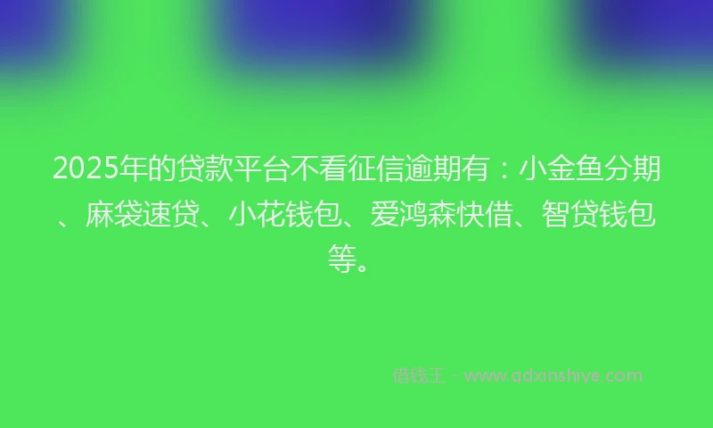 2025年的贷款平台不看征信逾期有：小金鱼分期、麻袋速贷、小花钱包、爱鸿森快借、智贷钱包等。