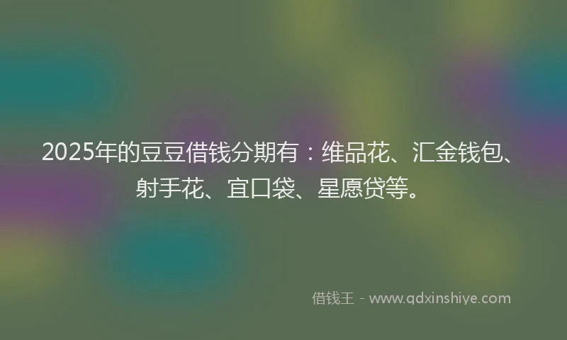 2025年的豆豆借钱分期有：维品花、汇金钱包、射手花、宜口袋、星愿贷等。