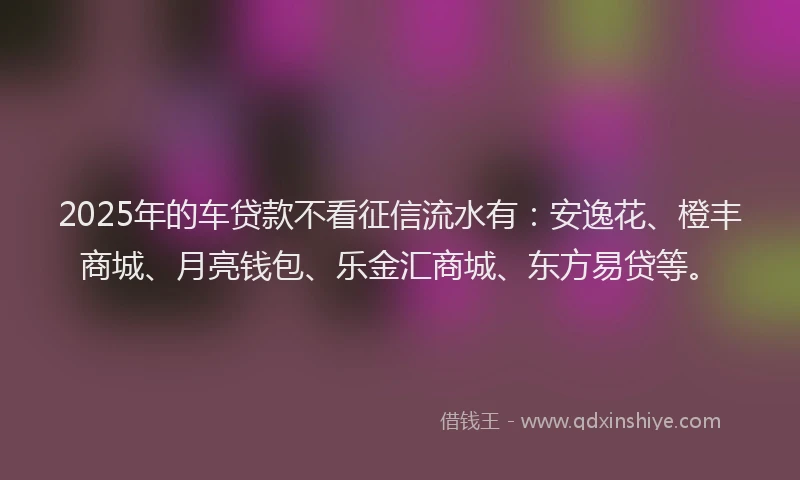 2025年的车贷款不看征信流水有：安逸花、橙丰商城、月亮钱包、乐金汇商城、东方易贷等。