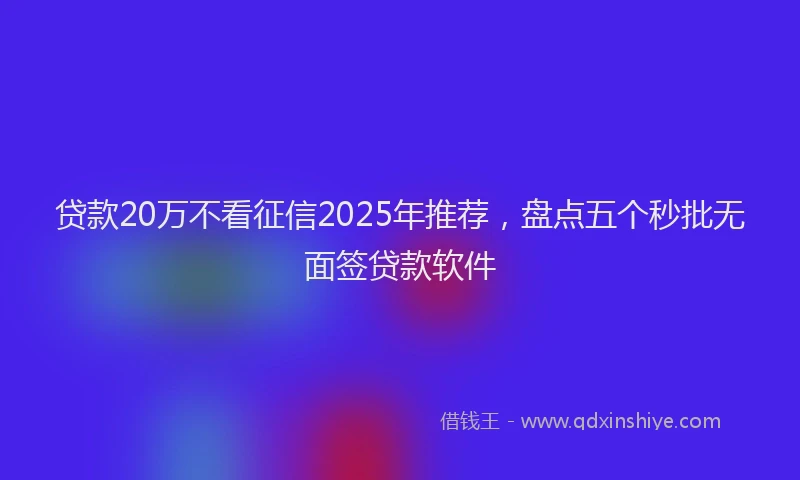贷款20万不看征信2025年推荐，盘点五个秒批无面签贷款软件