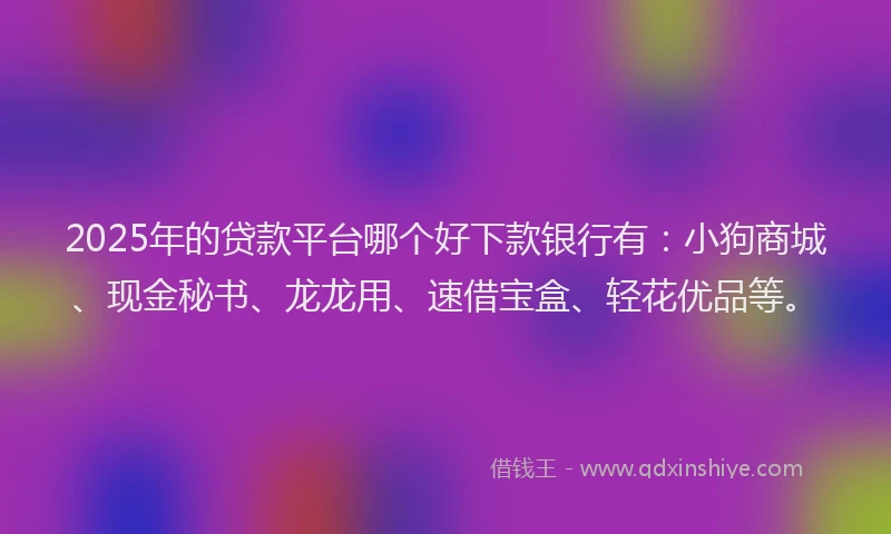 2025年的贷款平台哪个好下款银行有：小狗商城、现金秘书、龙龙用、速借宝盒、轻花优品等。