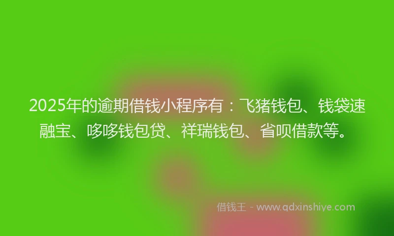 2025年的逾期借钱小程序有：飞猪钱包、钱袋速融宝、哆哆钱包贷、祥瑞钱包、省呗借款等。