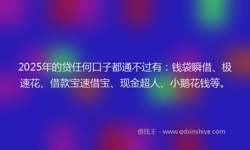 2025年的贷任何口子都通不过有：钱袋瞬借、极速花、借款宝速借宝、现金超人、小鹅花钱等。