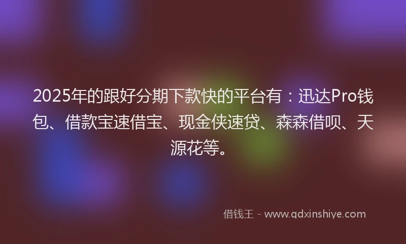 2025年的跟好分期下款快的平台有：迅达Pro钱包、借款宝速借宝、现金侠速贷、森森借呗、天源花等。