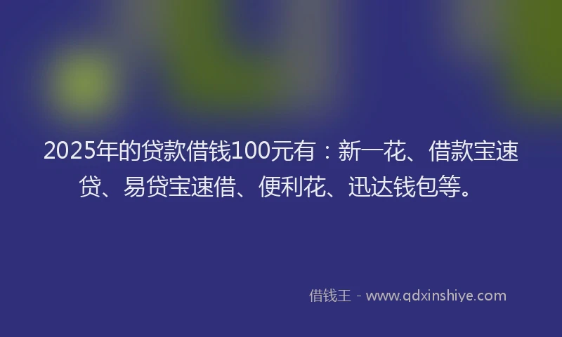 2025年的贷款借钱100元有：新一花、借款宝速贷、易贷宝速借、便利花、迅达钱包等。
