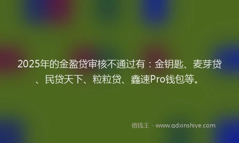 2025年的金盈贷审核不通过有：金钥匙、麦芽贷、民贷天下、粒粒贷、鑫速Pro钱包等。
