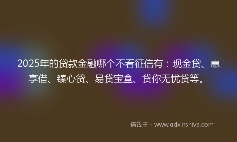 2025年的贷款金融哪个不看征信有：现金贷、惠享借、臻心贷、易贷宝盒、贷你无忧贷等。
