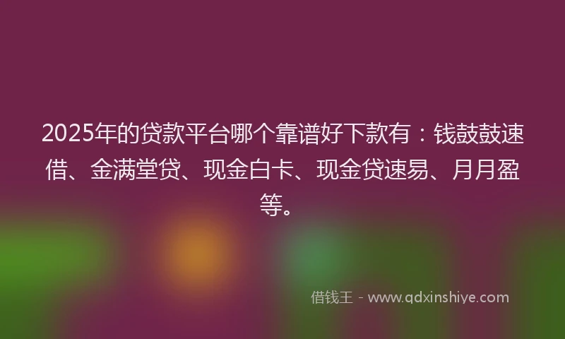2025年的贷款平台哪个靠谱好下款有：钱鼓鼓速借、金满堂贷、现金白卡、现金贷速易、月月盈等。