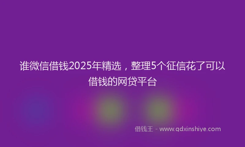 谁微信借钱2025年精选，整理5个征信花了可以借钱的网贷平台