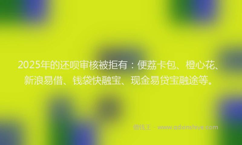 2025年的还呗审核被拒有：便荔卡包、橙心花、新浪易借、钱袋快融宝、现金易贷宝融途等。