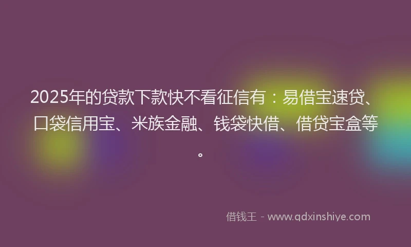 2025年的贷款下款快不看征信有：易借宝速贷、口袋信用宝、米族金融、钱袋快借、借贷宝盒等。