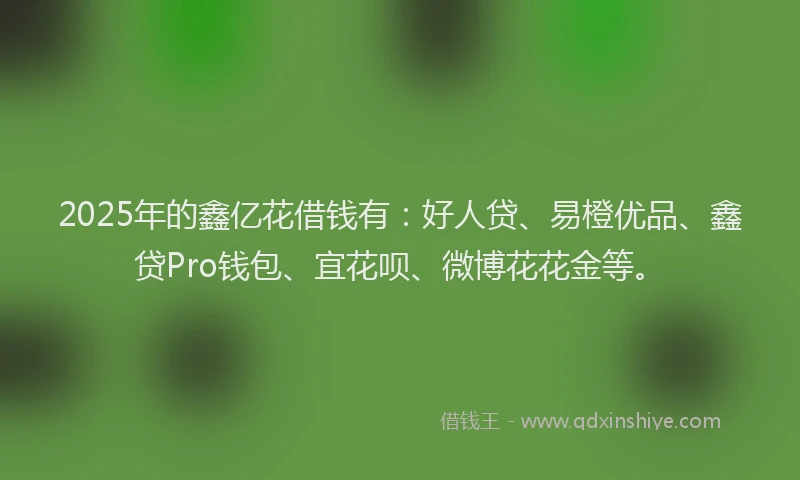 2025年的鑫亿花借钱有：好人贷、易橙优品、鑫贷Pro钱包、宜花呗、微博花花金等。