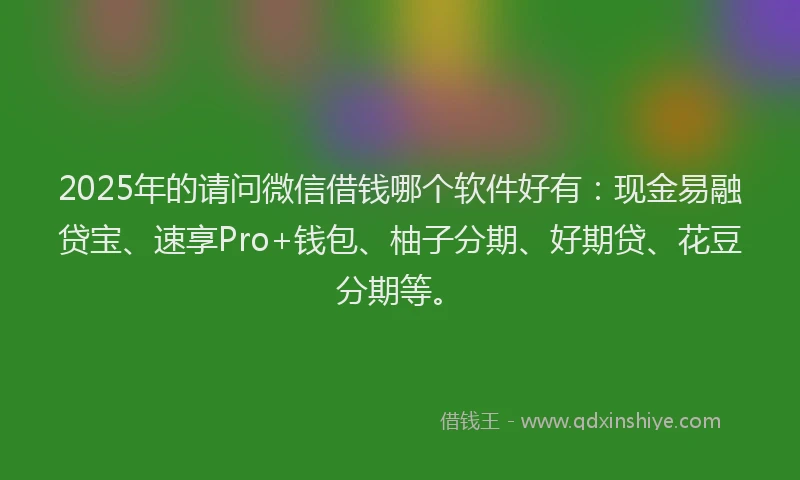 2025年的请问微信借钱哪个软件好有：现金易融贷宝、速享Pro+钱包、柚子分期、好期贷、花豆分期等。
