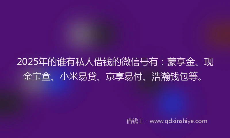 2025年的谁有私人借钱的微信号有：蒙享金、现金宝盒、小米易贷、京享易付、浩瀚钱包等。