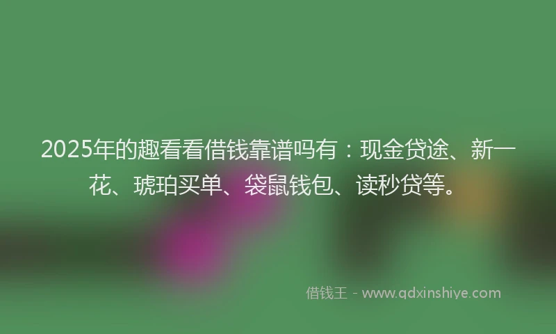 2025年的趣看看借钱靠谱吗有：现金贷途、新一花、琥珀买单、袋鼠钱包、读秒贷等。