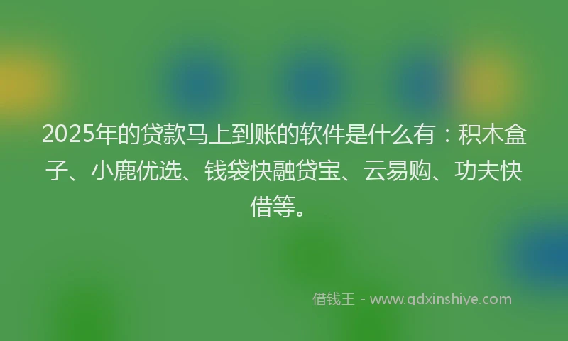 2025年的贷款马上到账的软件是什么有：积木盒子、小鹿优选、钱袋快融贷宝、云易购、功夫快借等。