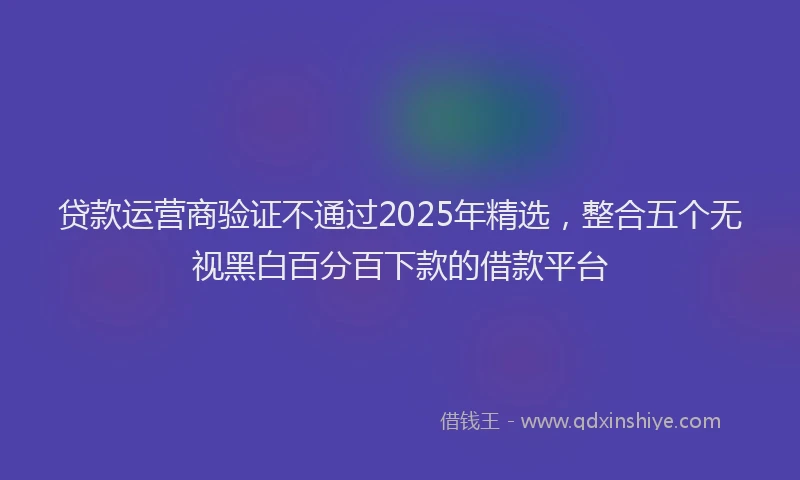 贷款运营商验证不通过2025年精选，整合五个无视黑白百分百下款的借款平台