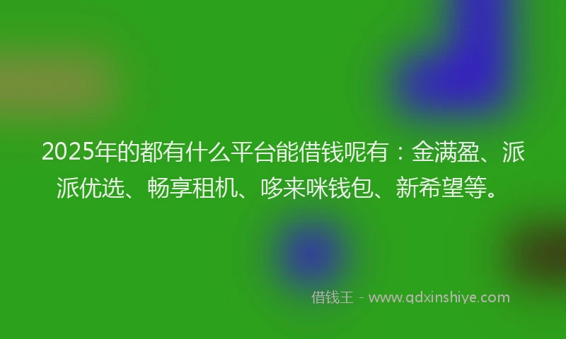 2025年的都有什么平台能借钱呢有：金满盈、派派优选、畅享租机、哆来咪钱包、新希望等。