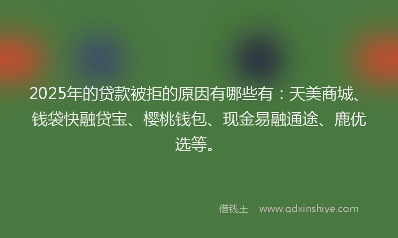 2025年的贷款被拒的原因有哪些有：天美商城、钱袋快融贷宝、樱桃钱包、现金易融通途、鹿优选等。